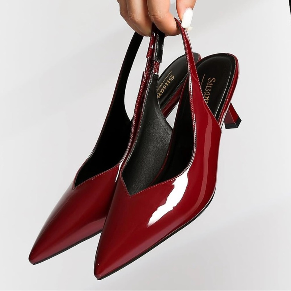 Women’s Susanny Pointed Toe Slingback Kitten Heel Pumps - Burgundy - size 10.5 - Picture 3 of 15